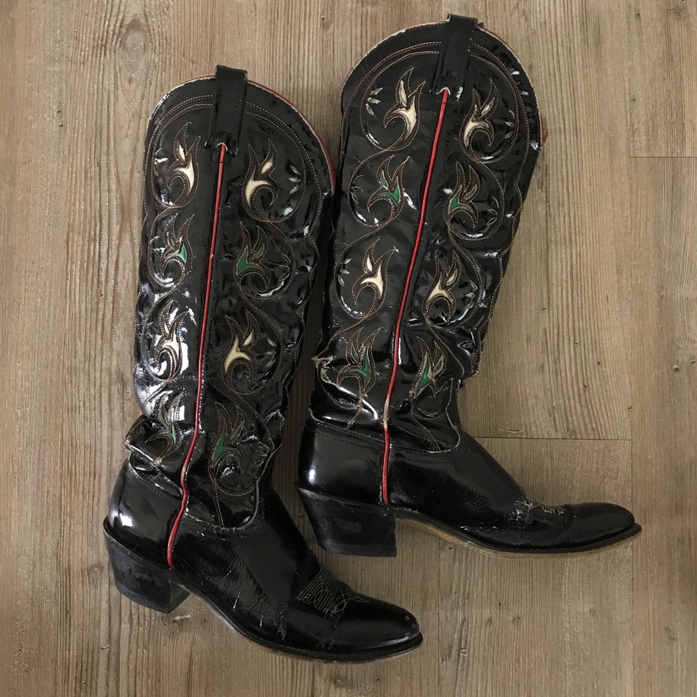 Vintage Cowboy Cowgirl Patent Leather Boots